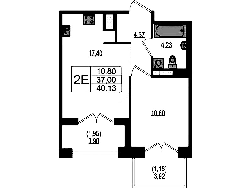 1-комнатная квартира 40.13 м², 4/4 эт., ЖК «Ranta Residence»